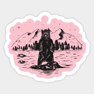 Grizzly bear in the middle of the river Sticker